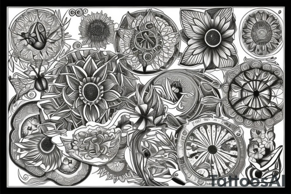 Sunflowers. Butterflies. Love. Mandala. Tree of life. Flower of life. tattoo idea