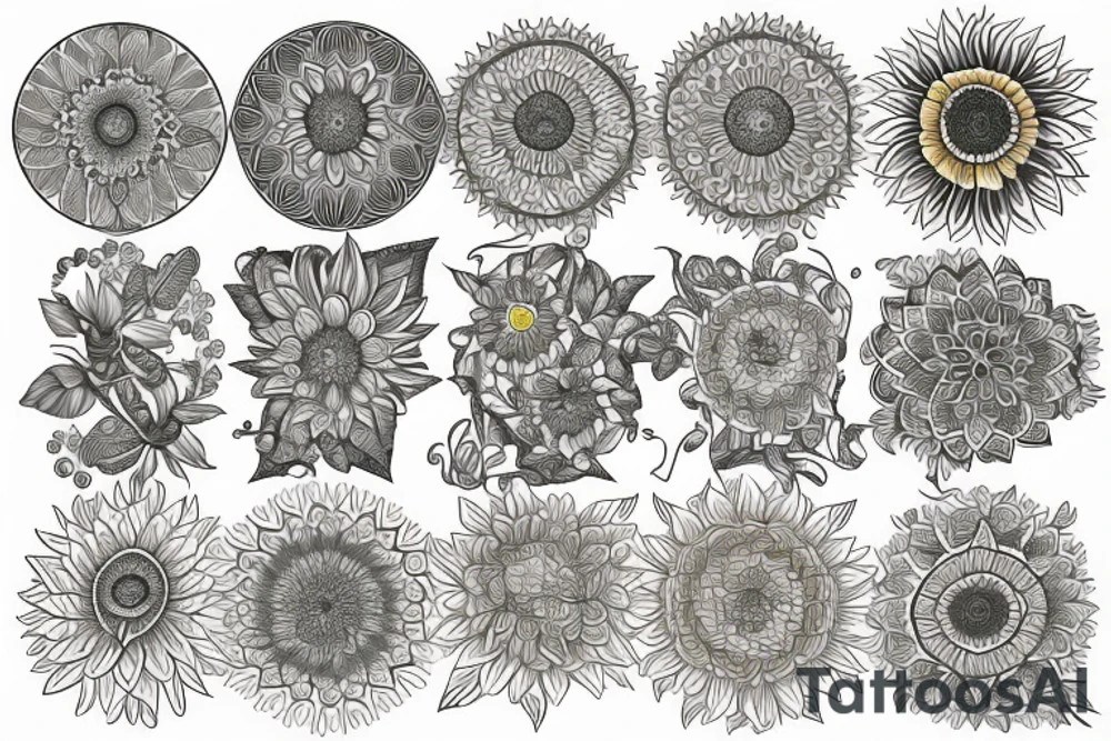 Sunflowers. Butterflies. Love. Mandala. Tree of life. Flower of life. tattoo idea