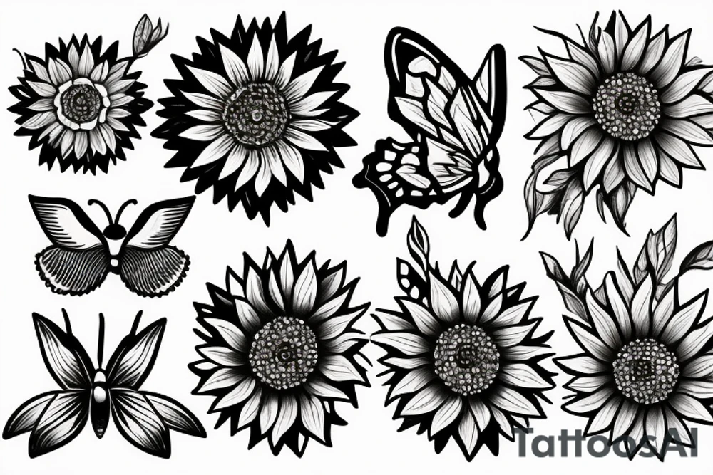 Love. Sunflower. Sunbeam. Butterfly. tattoo idea