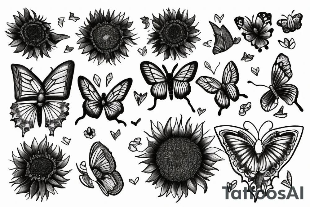 Love. Sunflower. Sunbeam. Butterfly. tattoo idea