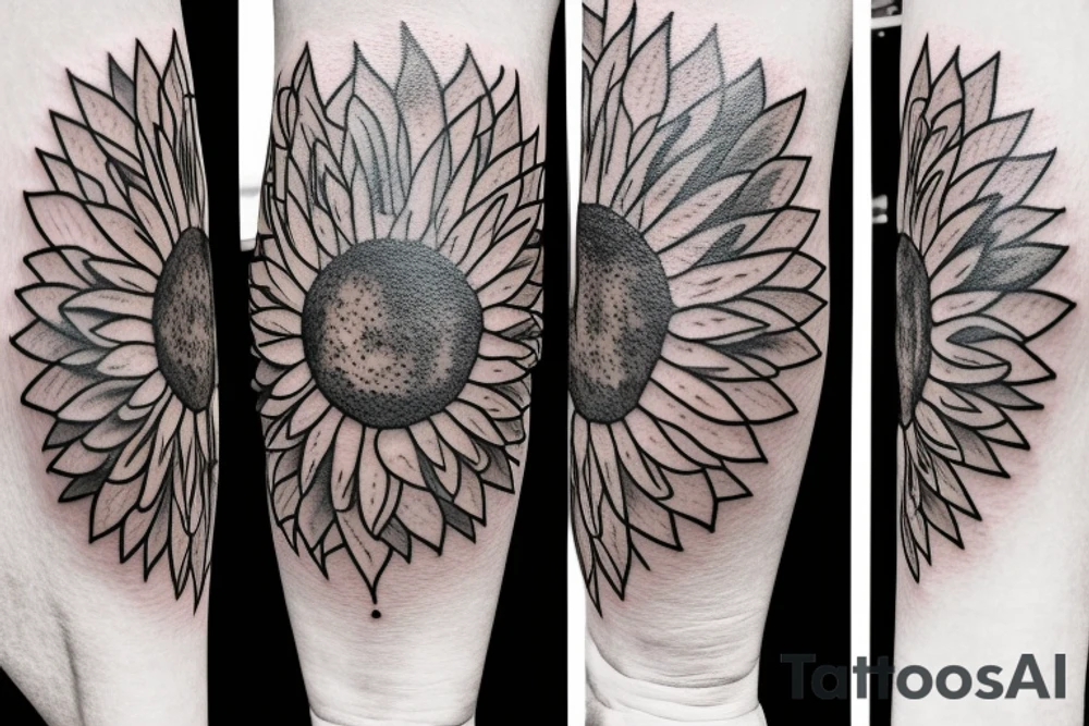 Sunflower tattoo with the flower of life symbol as the centrepiece. tattoo idea