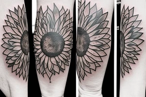 Sunflower tattoo with the flower of life symbol as the centrepiece. tattoo idea