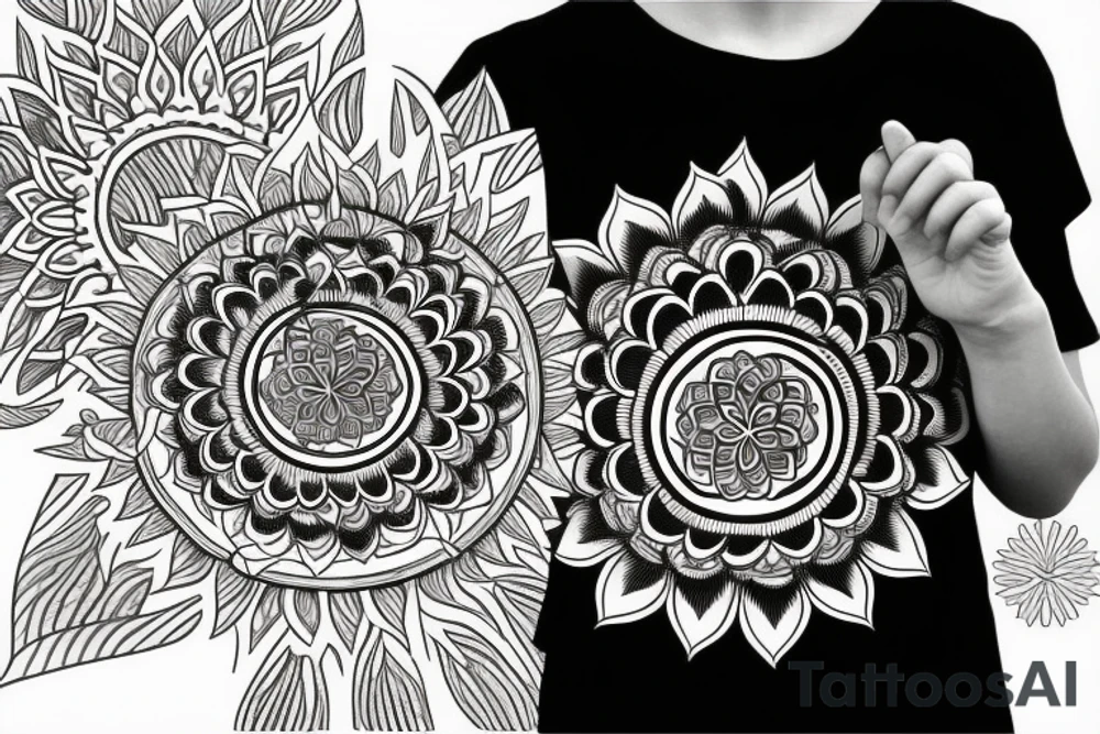 Sunflower mandala. Flower of life as centre piece tattoo idea