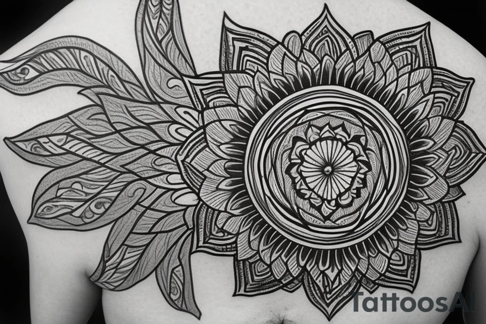Sunflower mandala. Flower of life as centre piece tattoo idea