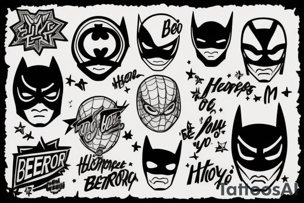 A tattoo taht discribes a saying "be your own hero", i'm my own superhero. Make it look like a superhero logo tattoo idea