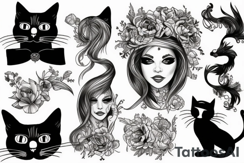Woman and cat tattoo idea