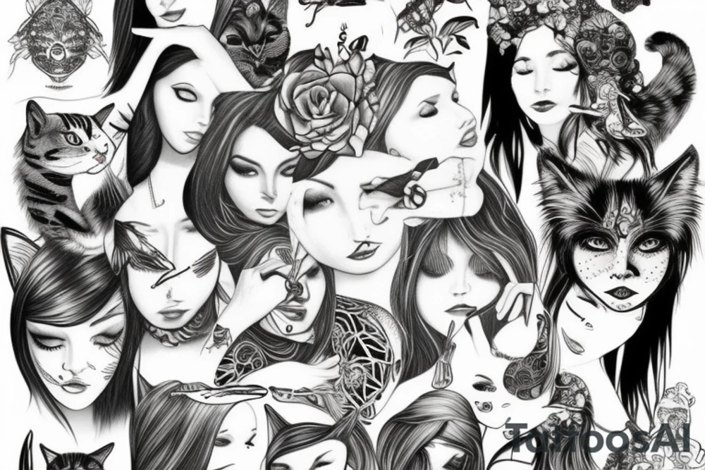 Woman and cat tattoo idea
