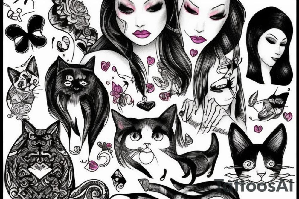 Woman and cat tattoo idea