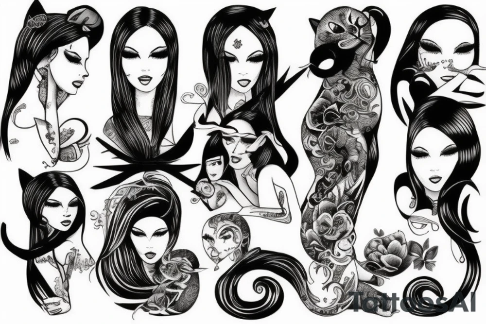 Woman and cat tattoo idea