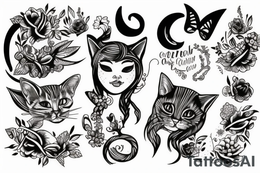 Woman and cat tattoo idea