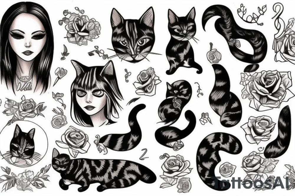 Woman and cat tattoo idea
