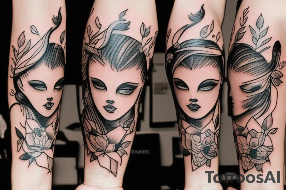 Woman and cat tattoo idea