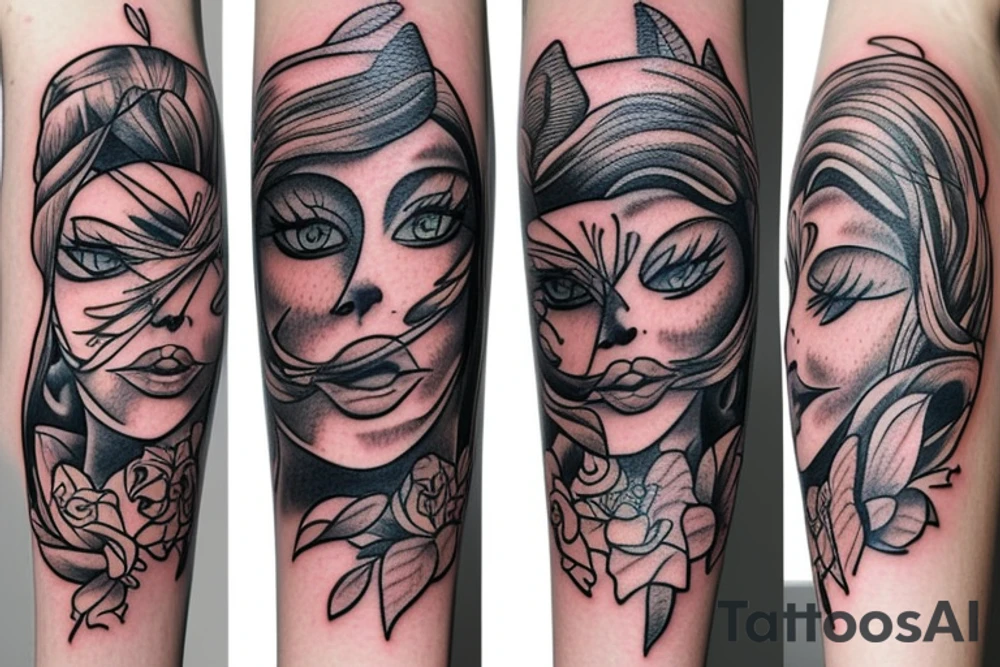 Woman and cat tattoo idea