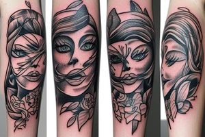 Woman and cat tattoo idea