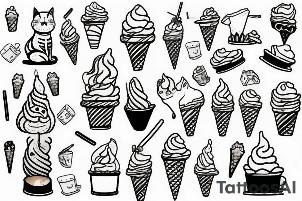 Cat riding an iced cream cone tattoo idea