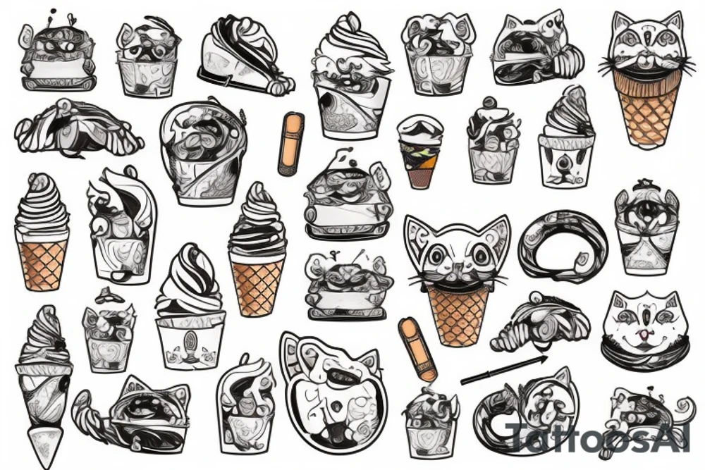 Cat riding an iced cream cone tattoo idea