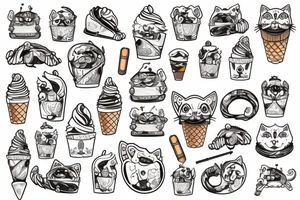 Cat riding an iced cream cone tattoo idea