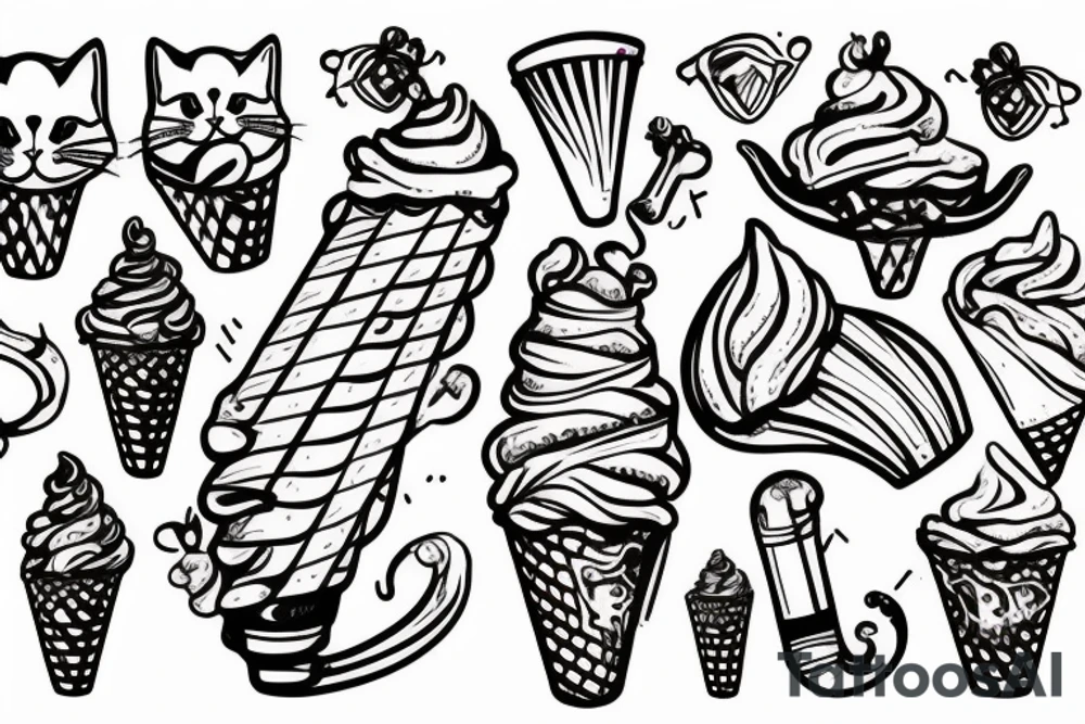 Cat riding an iced cream cone tattoo idea