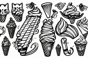 Cat riding an iced cream cone tattoo idea