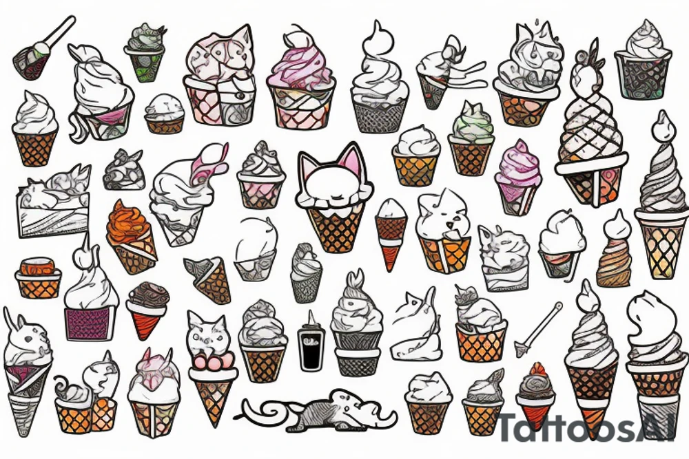 Cat riding an iced cream cone tattoo idea