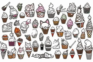 Cat riding an iced cream cone tattoo idea