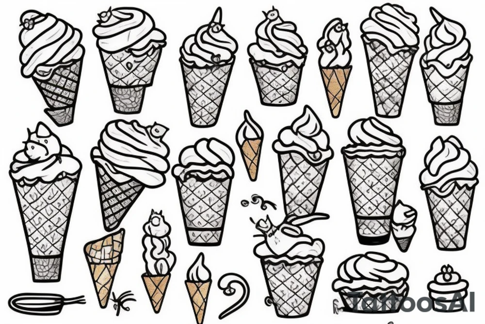 Cat riding an iced cream cone tattoo idea
