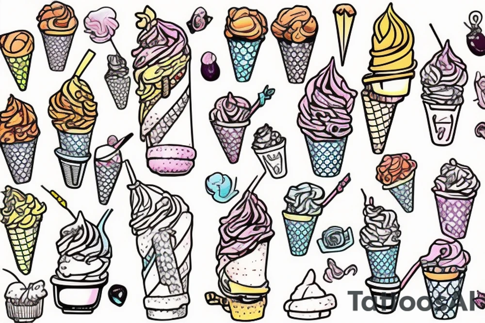 Cat riding an iced cream cone tattoo idea
