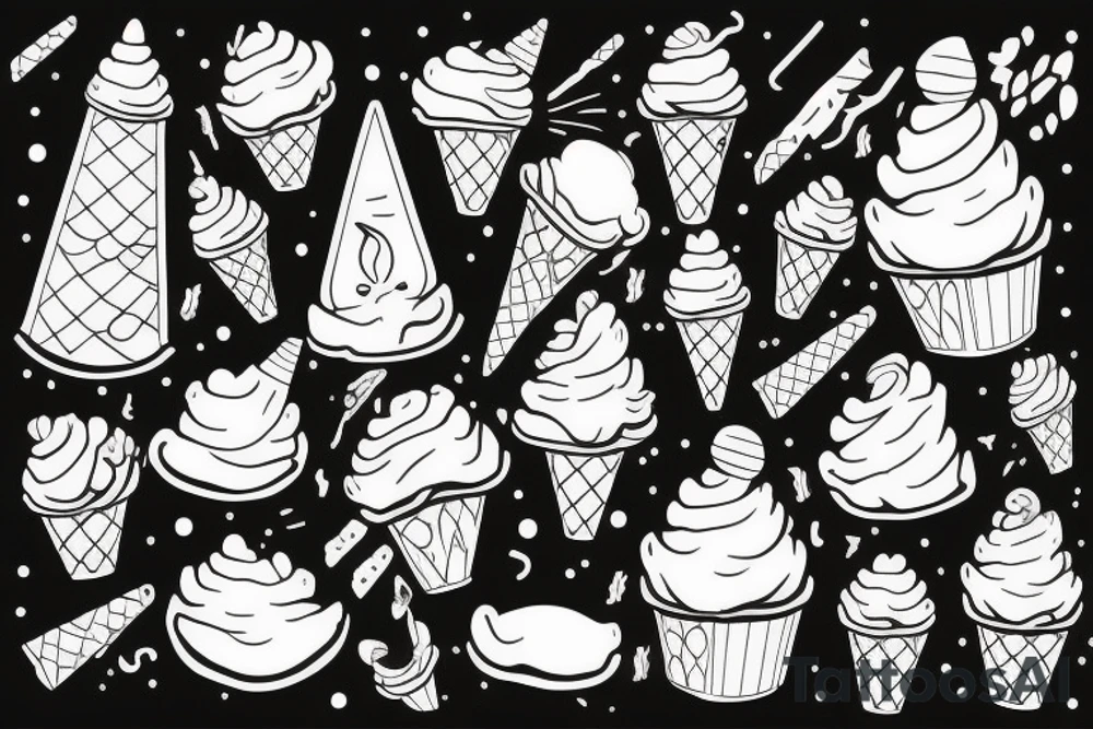 Cat riding an iced cream cone tattoo idea