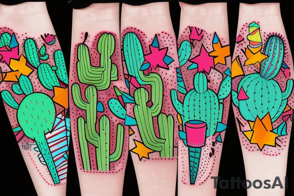 Colorful Cactus ice cream cone tattoo idea