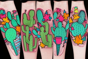 Colorful Cactus ice cream cone tattoo idea
