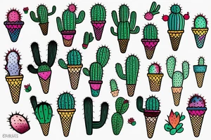 Colorful Cactus ice cream cone tattoo idea