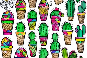 Colorful Cactus ice cream cone tattoo idea