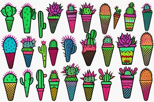 Colorful Cactus ice cream cone tattoo idea