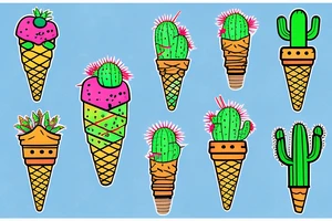 Colorful Cactus ice cream cone tattoo idea