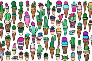 Colorful Cactus ice cream cone tattoo idea