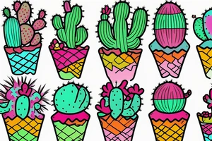 Colorful Cactus ice cream cone tattoo idea