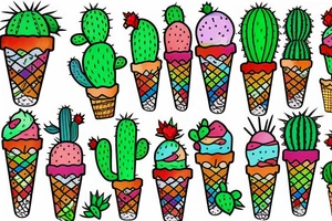 Colorful Cactus ice cream cone tattoo idea