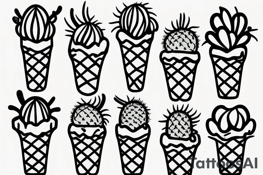 Colorful Cactus ice cream cone tattoo idea