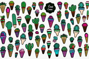 Colorful Cactus ice cream cone tattoo idea