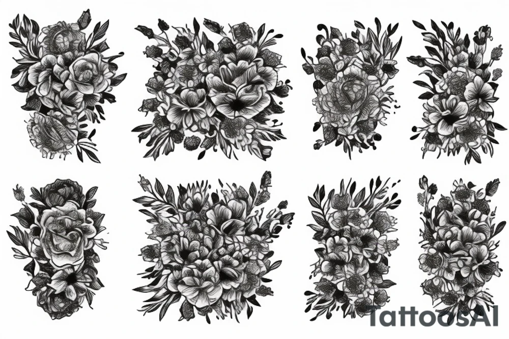 Honeycomb background with two bees and a bouquet of larkspur and carnation tattoo idea