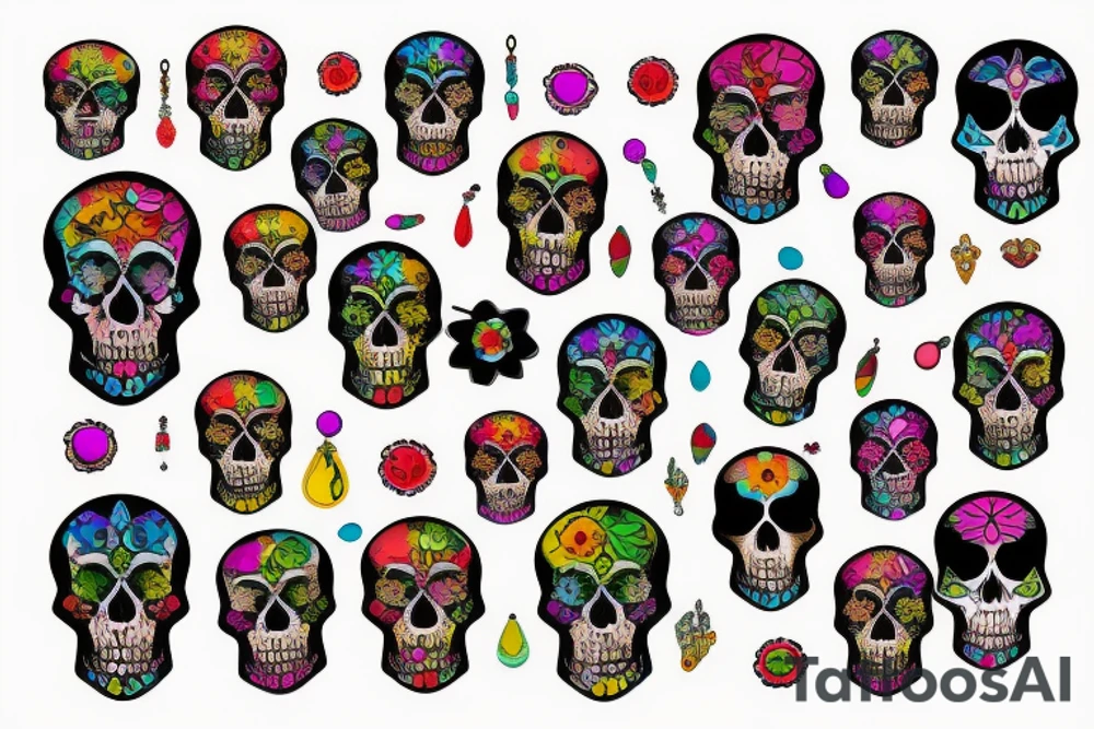 Skull with colorful jewels tattoo idea