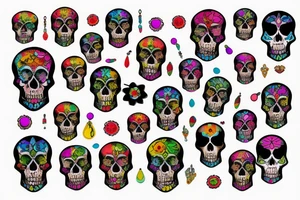 Skull with colorful jewels tattoo idea