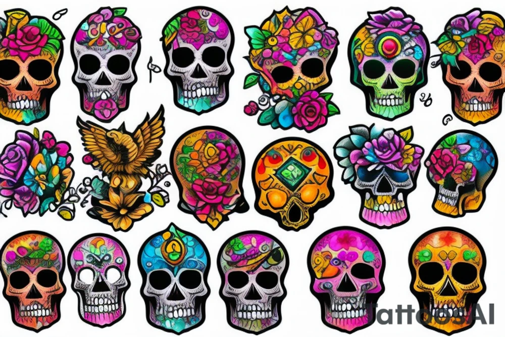 Skull with colorful jewels tattoo idea