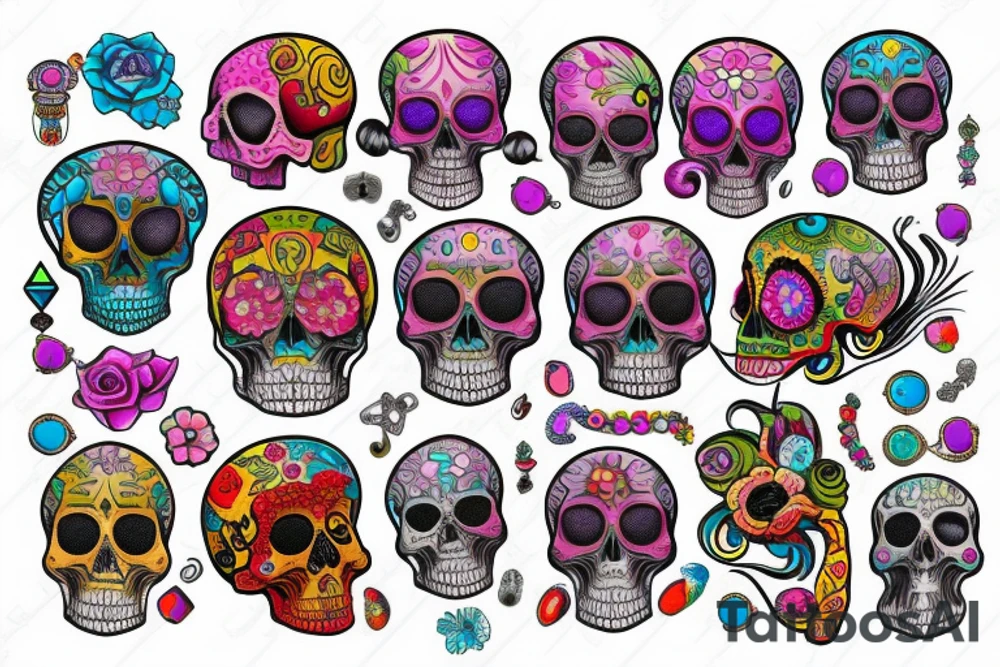 Skull with colorful jewels tattoo idea