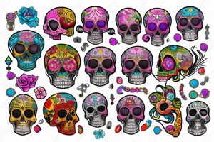 Skull with colorful jewels tattoo idea