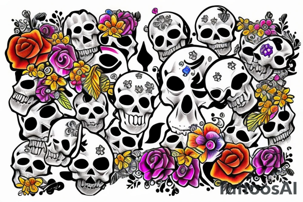 Skull with colorful jewels tattoo idea
