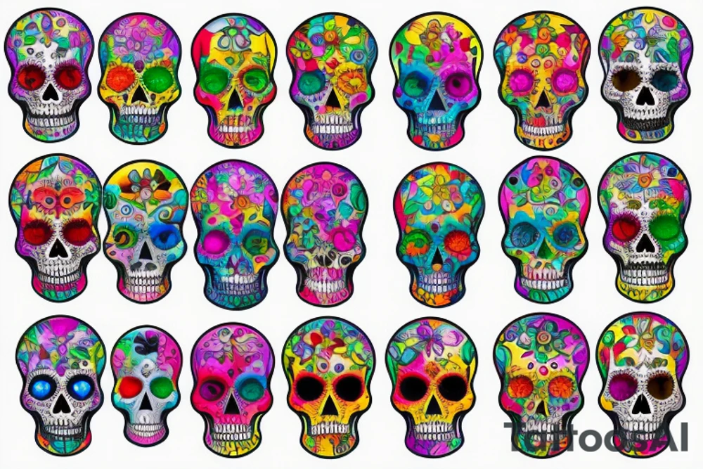 Skull with colorful jewels tattoo idea