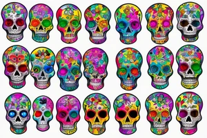 Skull with colorful jewels tattoo idea