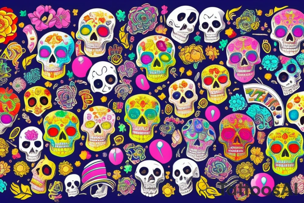 Skull with colorful jewels tattoo idea
