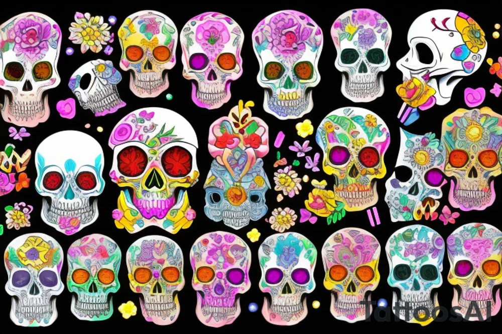 Skull with colorful jewels tattoo idea